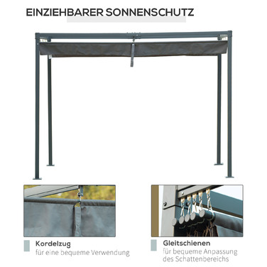 Пергола 3x2м для саду, садовий павільйон, навіс для тераси з металу, регульований дах, автономна конструкція, захист від сонця для тераси та саду, сірий