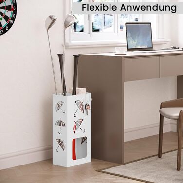 Підставка для парасоль під WOLTU, 2 слоти, з 4 гачками, металева, біла, 25x49x15 см