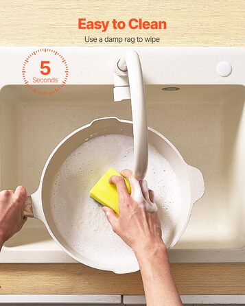 Набір каструль та сковорідок VEVOR з індукційним покриттям (17 предметів) з кришками, антипригарне покриття, для кухні, кемпінгу, приготування соусів та варіння (білий)