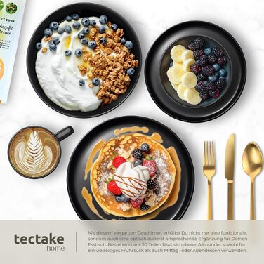 Набір посуду Tectake® 30 предметів: тарілки, миски, чашки, тарілки для їжі та сніданку, глибокі тарілки, миски. Чорний набір посуду з каменю, 6 осіб.