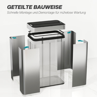 Відро для сміття HOMCOM з датчиком, об'єм 55 л, кришка-метелик, автоматичне відкривання, нержавіюча сталь, сріблястого кольору