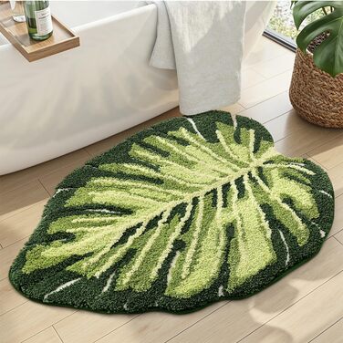 Килимок для ванної кімнати DEXI Ovale - антиковзаючий, з малюнком, 80x120 см, Monstera