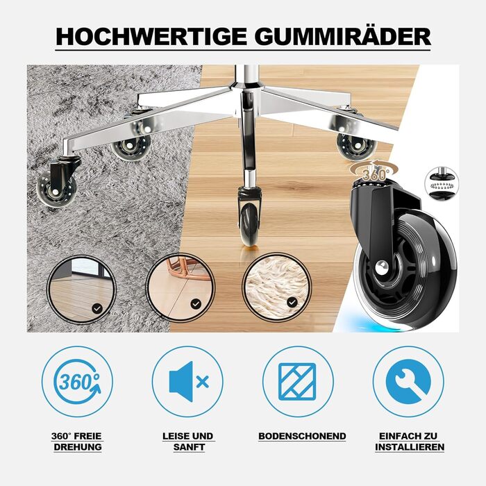 Ергономічне офісне крісло 200 кг | Регульована спинка 6P | 4D підлокітники | Безшумні гумові колеса | Регулювання глибини сидіння | Крісло для великих людей | Перевірено EN12520 | Пінощільність 45