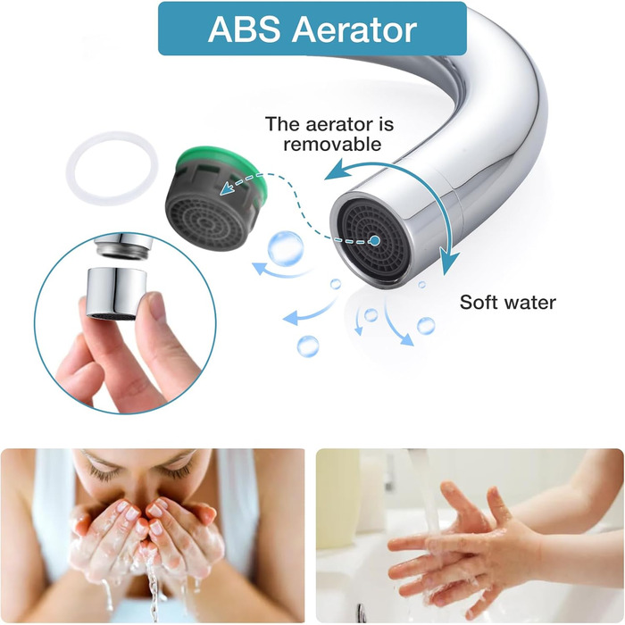 Змішувач для ванної кімнати/кухні 360° з нержавіючої сталі, однорідний, висота виливу 150 мм, щіткова обробка, нікель (хром)