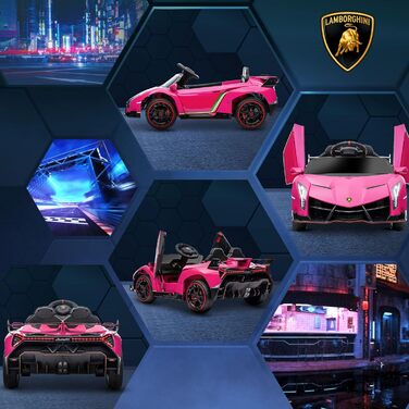 Дитячий електромобіль HOMCOM Lamborghini Veneno 12V з Bluetooth, музикою, пультом ДУ, для дітей 3-6 років, рожевий