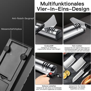 Електричний заточувач для ножів 3 в 1 з алмазним напилком для кухонних ножів, ножиць та топориків