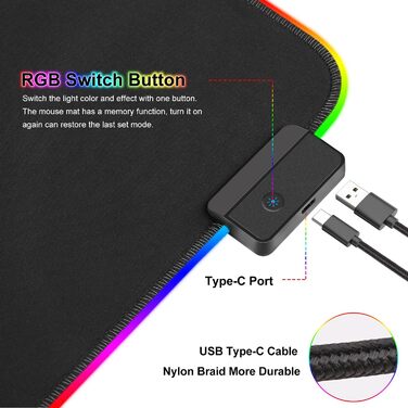 Килимок для миші ігровий RGB 900x400mm XXL чорний. Водостійкий, з підсвічуванням, антиковзаючий для ПК, ноутбука, ігор.