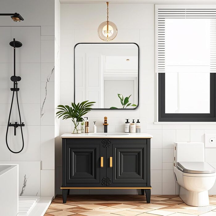 Дзеркало для ванної кімнати Fabuday, 61 x 76,2 см, без рами, для ванної, спальні, в стилі кантрі (Чорний)