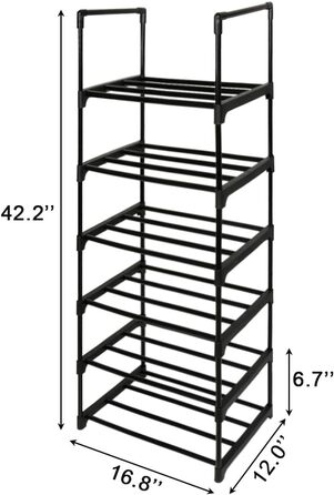 Полка для взуття WHITGO - 6 рівнів, металева, вузька, штабельна, органайзер - до 12 пар взуття - вітальня, передпокій, коридор, гардероб