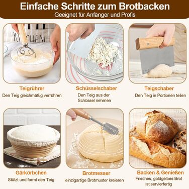 Набір для закваски: 2 форми для бродіння (овальна 25см, кругла 23см), скляний набір для закваски 900мл, аксесуари для випікання хліба