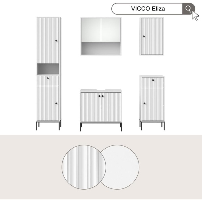 Підставка під раковину Vicco Eliza, 70x63 см, 2 дверцята, для зберігання аксесуарів та косметики (білий рифлений)