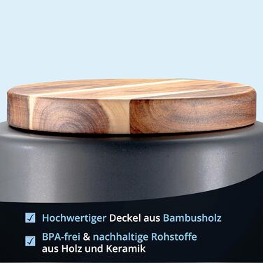 Набір для зберігання картоплі, цибулі та часнику KHG, 3 шт., кераміка, бамбукові кришки, сірий антрацит, об'єм 3 л та 1,5 л