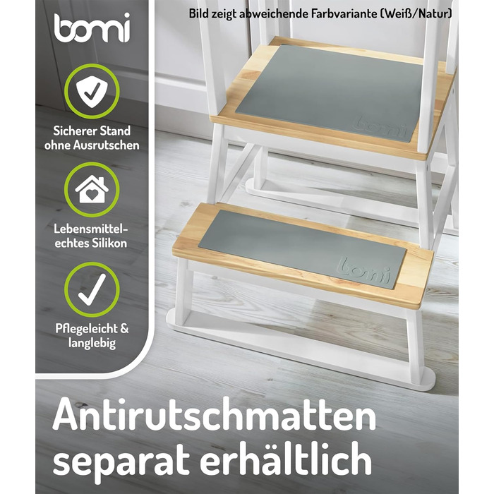 BOMI® Swubi Монтессорі навчальний столик-сходинка для дітей від 1 року | Безпечний підсходинок з 2 ступенів | Навчальний столик для дитини та малюка з дерева | Сходинка, навчальне крісло як підсходинка, дерев'яний підсходинок, дитячий підсходинок білий на
