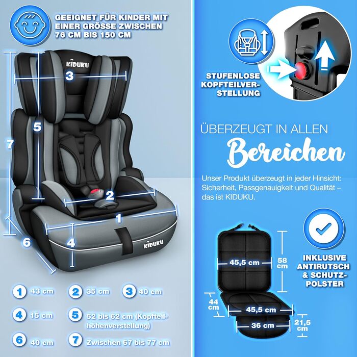 Автокрісло KIDUKU® 9-36 кг (1-12 років) 3-в-1, ECE R129/03, Група 1/2/3, чорний/сірий