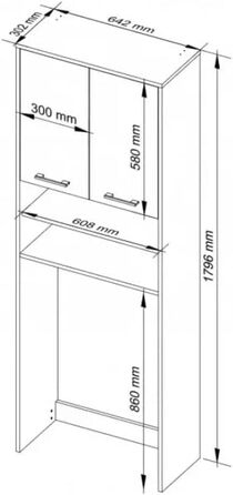 Тумба для пральної машини BDW 180x64x30 см, Пенал для ванної кімнати, Меблі для ванної кімнати, Білий/Сірий