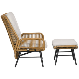 Крісло та пуф Outsunny з ротангу Polyrattan, регульована спинка, світло-коричневий/сірий/чорний