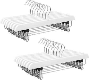 Набір вішалок для штанів SONGMICS Rockbügel, 24 шт., з масивного дерева, з нековзними кліпсами, для штанів, шортів та спідниць, білий CRW008WT-24