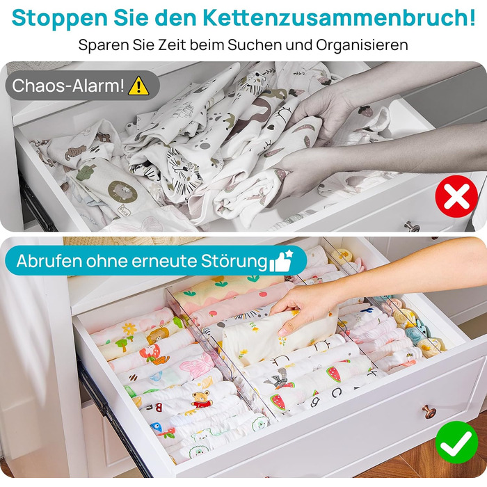 Організатори для ящиків Vtopmart (8 шт.) - регульовані роздільники для ящиків, прозорі, 25.6-41.6 см