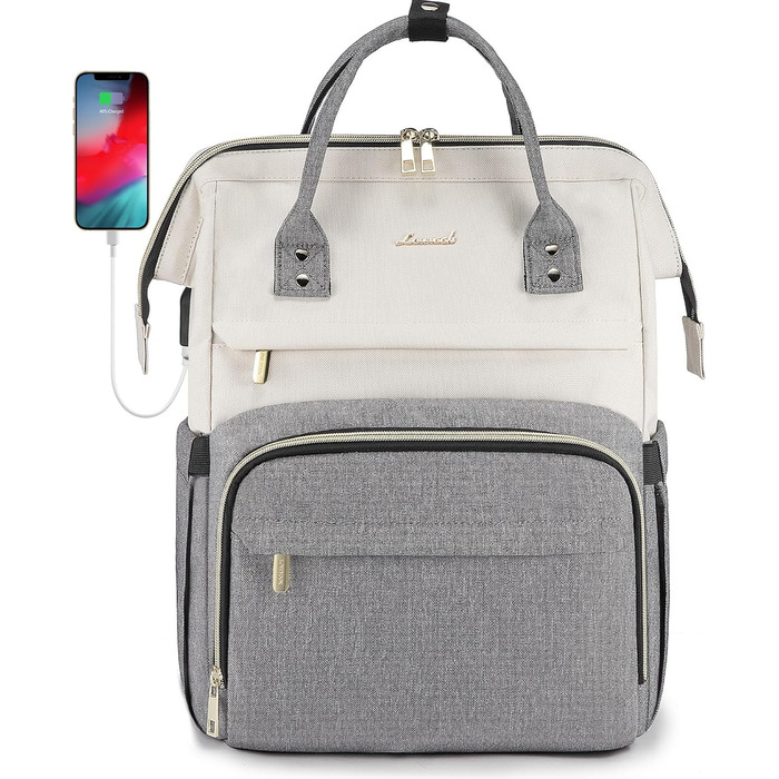 Рюкзак для ноутбука LOVEVOOK 17 дюймів, жіночий, великий, для підлітків, ручна поклажа, водонепроникний, дихаючі лямки, для навчання, школи та подорожей, бежево-сірий