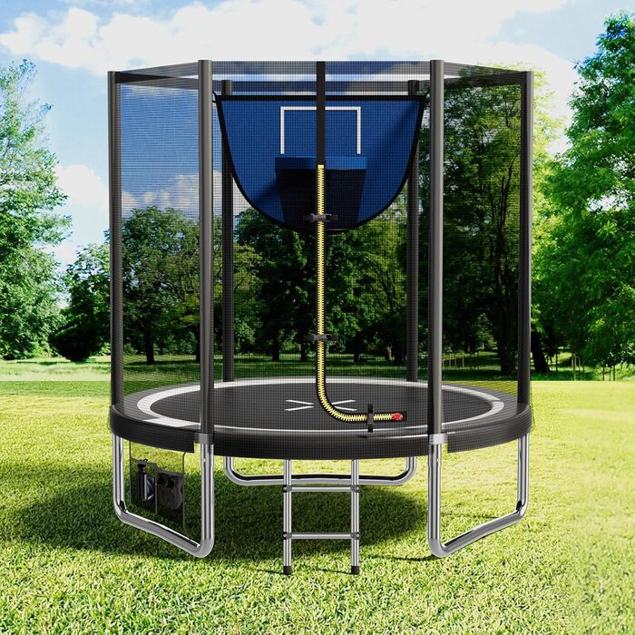 Батут Devoko вуличний Ø183/228/305/366/427 см, сертифікат GS, дитячий батут для саду з сіткою, драбиною та захисним покриттям (183 см, чорно-синій)