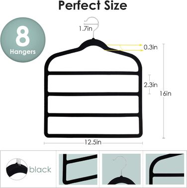 Набір вішалок для штанів DUDUCOFU (6 шт.) з ABS та велюровим покриттям, чорного кольору
