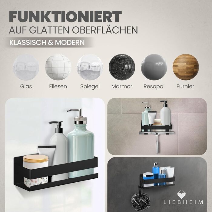 Поличка для душу без свердління - органайзер для ванної кімнати, чорний, нержавіюча сталь