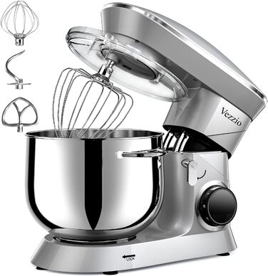 Кухонна машина Vezzio 1500W з чашею 8.5L з нержавіючої сталі: міксер, тістоміс, планетарний міксер для дому