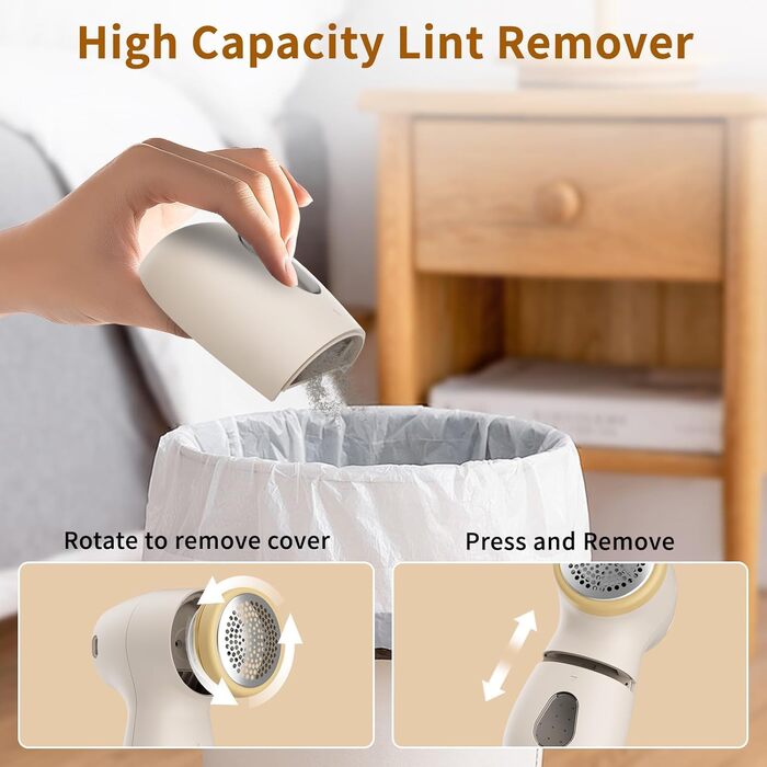 Електричний видальник для одягу та меблів, видалення ворсу, 6-лезове, перезаряджуваний, з цифровим дисплеєм, білий