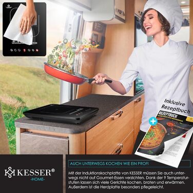 Індукційна плитка KESSER® 2100W з 1 зоною, 28 см, сенсорне керування, таймер, мікрофібра та рецепти