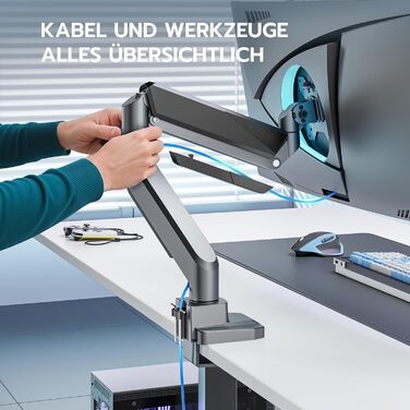 Кріплення для монітора ARES WING з USB A/C, 17'-45', регульована висота, вантажопідйомність 18 кг, VESA 75/100 мм, білий (сірий)