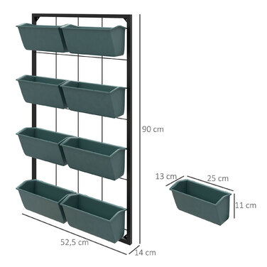 Сходинка для квітів / Квіткова сходинка, 8 ящиків для рослин, стекова, стійка до погодних умов, 52,5 x 14 x 90 см, Сірий + Чорний
