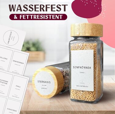 Набір баночок для спецій з дозатором [24 x 120 мл] з етикетками | Баночки для спецій з бамбуковими кришками, органайзер для зберігання, 24 шт.