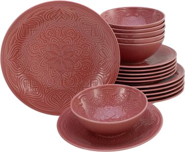 Набір посуду серії Orient Mandala 18шт, набір порцелянових тарілок (набір тарілок 18шт, червоний), 21627