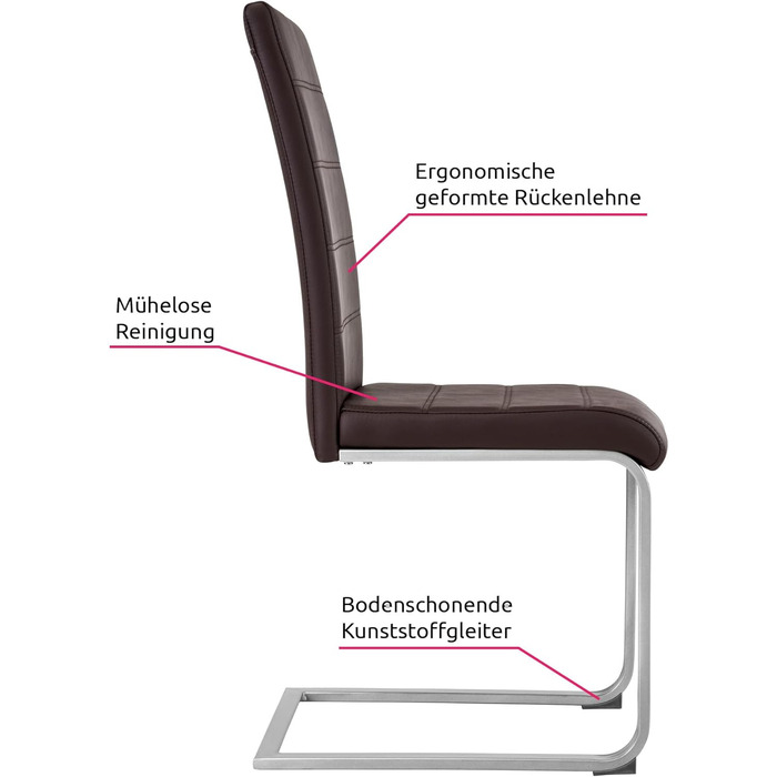 Стілець tectake Cantilever, стільці для їдальні/кухні, чохол з імітації шкіри, набір з 8 шт. , коричневий