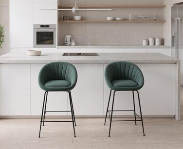Барні стільці 2 шт. Chairus, металевий каркас, з льону, для кухні/домашнього бару (зелений)