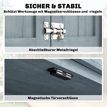 Садовий шафка з дерева, стійкий до погодних умов, навіс для інструментів з подвійними дверима, магнітний замок, для саду, тераси, 85 x 54 x 170 см, сірий