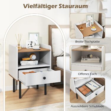 Набір приліжкових тумбочок COSTWAY з шухлядою та відкритою полицею, на ніч, для спальні, вітальні, 40,5 x 35 x 56 см, (2 шт., білий)