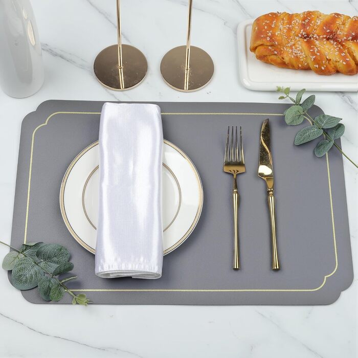 Набори підставки під гаряче Fanquare, 6 шт., зелені, прямокутні, з екошкіри, з золотим кантом. Стійкі до тепла, миючіся, неслизькі підставки для столу для кухні та обіднього столу, декору для весілля. Розмір 45*30 см, зелені (45*30 см, темно-сірий)