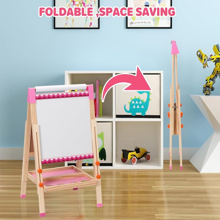 Дитяча мольберт Kinder Staffelei з рулоном паперу, двосторонній, складний, регульована висота, 92 аксесуари, подарунок для дітей