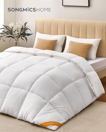Ковдра SONGMICS HOME 200x200 см з 8 петлями, 300 GSM, для двоспального ліжка, з картонним стежкою, білий (TDC012W01)