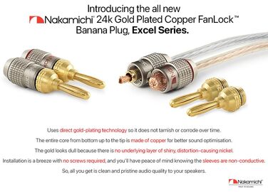 Банан-штекери Nakamichi FanLock 24K з позолоченим покриттям, 10-18 AWG, 4 мм, 24 шт. и (12 пар) для Hi-Fi аудіо