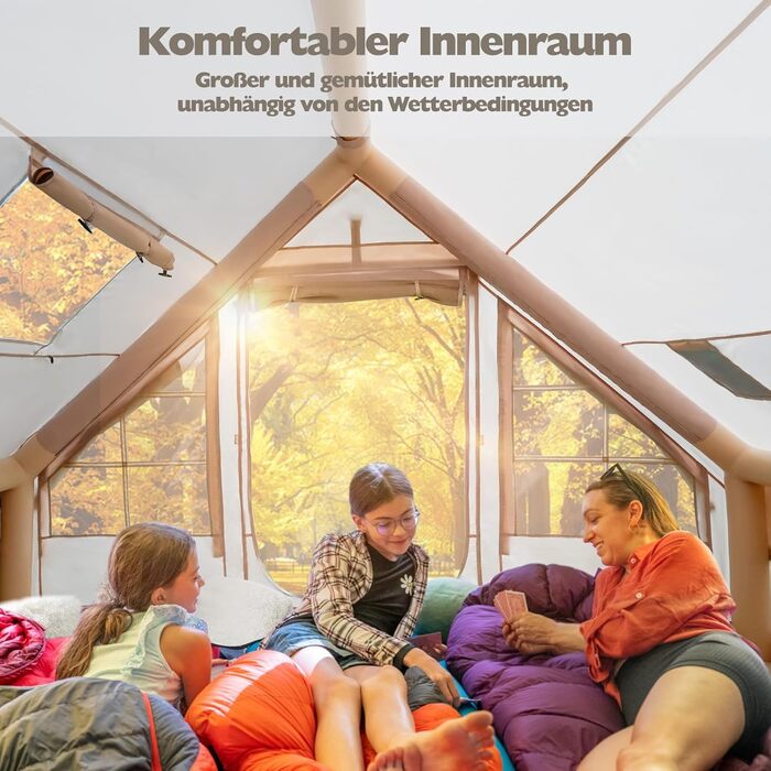 Надувний кемпінговий намет для 2-8 осіб 4 сезони Oxford, з повітряним насосом, швидке встановлення, водонепроникний, з отвором для димаря 300x210x200 см