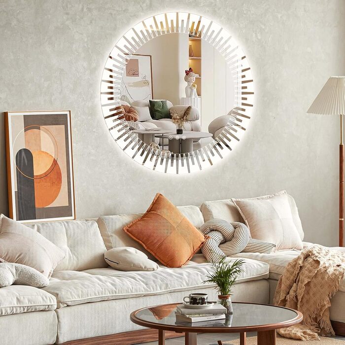 Дзеркало для ванної кімнати YOLEO з підсвічуванням 90x70 см, LED дзеркало з переднім та заднім освітленням, дзеркало для стіни з пам'яттю, 3 регульовані кольори світла, антизапотівання