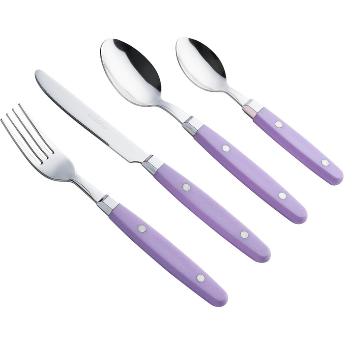 EXZACT Набір столових приборів 24 шт. з нержавіючої сталі з ручками з фіксацією - Ретро стиль. В комплекті: 6 виделок, 6 ножів, 6 ложок, 6 чайних ложок. Колір: Фіолетовий