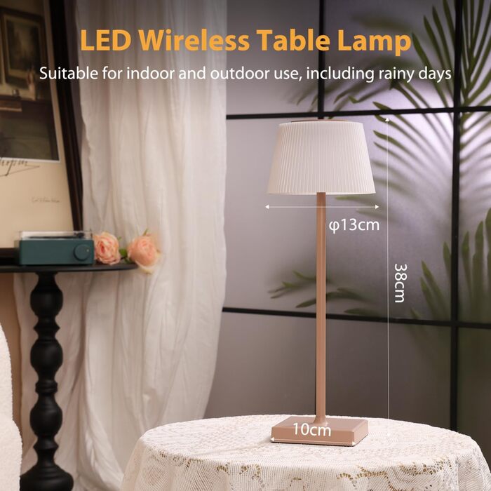 Aigostar LED акумуляторна настільна лампа бездротова, торшер з сенсорним керуванням, 3 режими кольору, IP54 вологозахист, для дому та саду (Світло-коричневий)