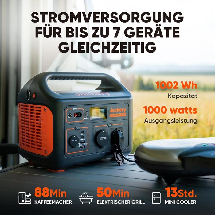 Jackery Explorer 1000: Портативна електростанція 1002Wh з вихідною потужністю 1000W (пікова 2000W), USB та QC, для кемпінгу та подорожей