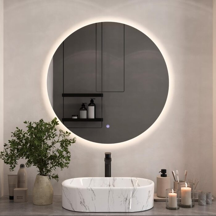 Дзеркало для ванної кімнати з підсвічуванням 50x70 см, сенсорне керування, антизапар, 3 кольори світла, регулювання яскравості, функція пам'яті