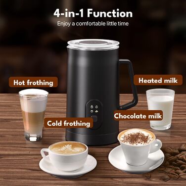 Електричний спінювач молока 4-в-1, 580 мл, автоматичний, для лате, капучино, макіато, нагрівання молока та приготування какао (чорний)