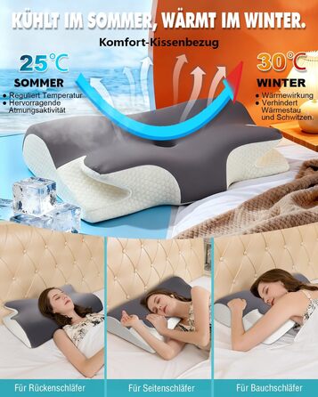 Ортопедична подушка IDEA проти болю в шиї: ергономічна подушка з Memory Foam для сну на боці, спині та животі - для комфортного сну та підтримки шиї (65 x 36 x 11/14 см)