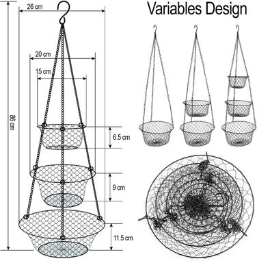 Підвісна корзина Malmo 3-поверхова корзина для рослин, овочів, фруктів підвісна корзина від 86 см до 5 кг різні конструкції для зберігання